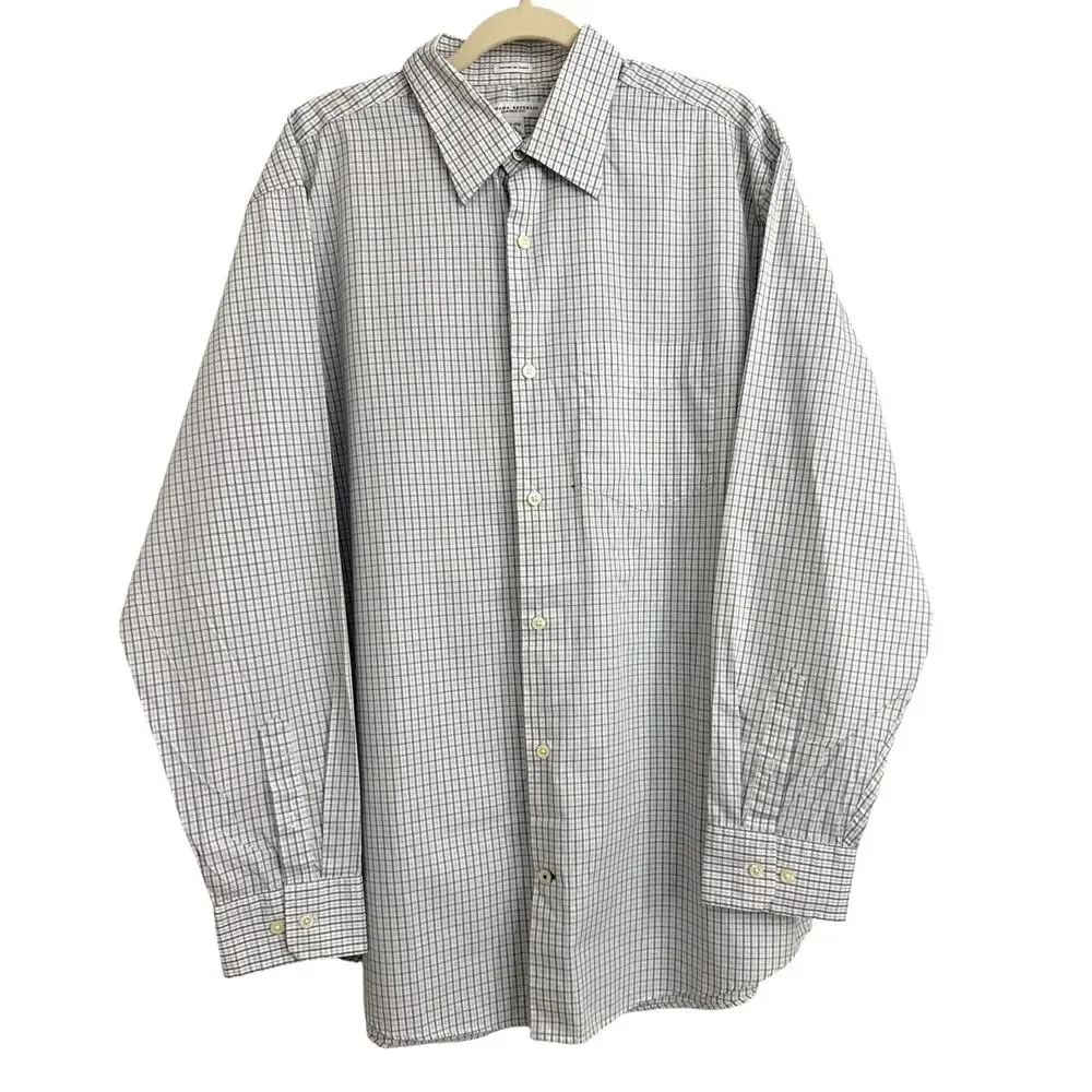 Banana Republic Classic Fit Blue White Plaid Button Down Dress Shirt SZ Men's XL